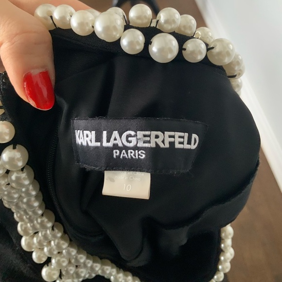 KARL LAGERFELD PARIS Pearl Neckline Black Sleeveless Dress Size 10 BRAND NEW - Picture 12 of 12